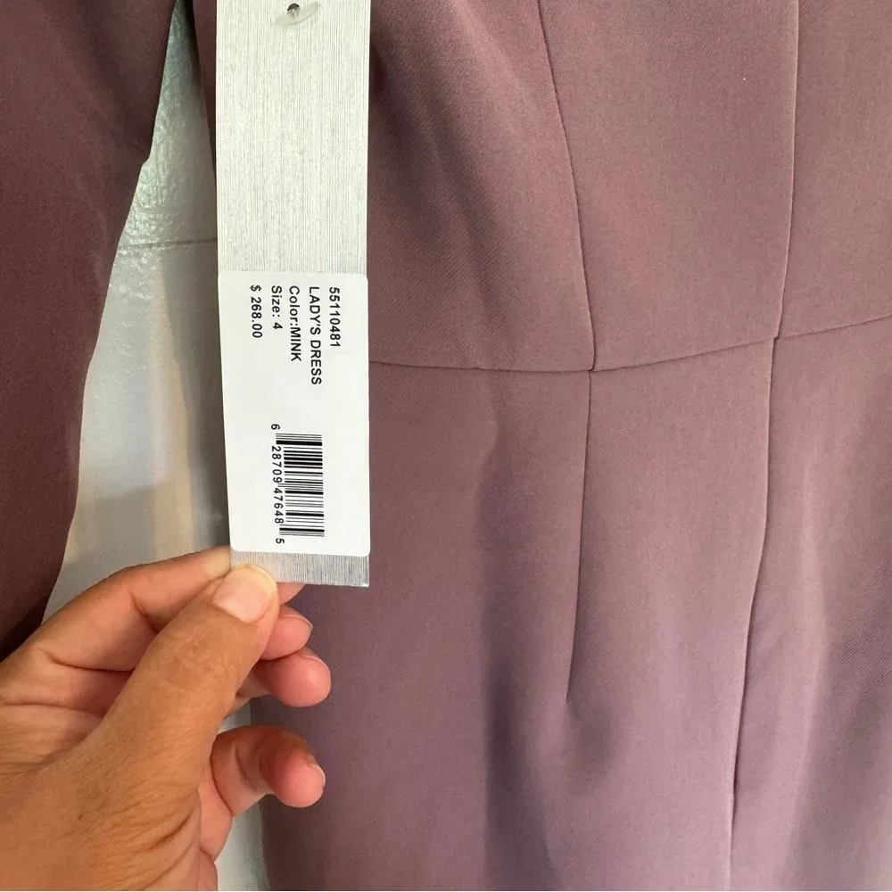 NWT KAY UNGER Size 4 Anya Asymmetric Crepe Midi-Dress - Mink color